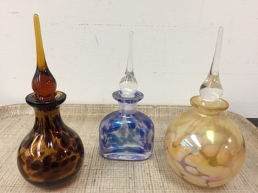 3 Art Glass Perfume Bottles