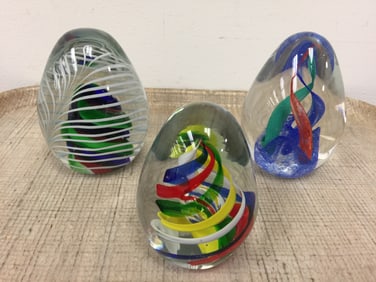 3 Art Glass Paperweights