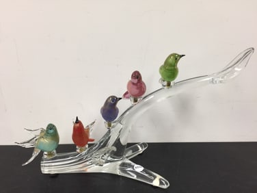 Murano Glass Birds on Branch