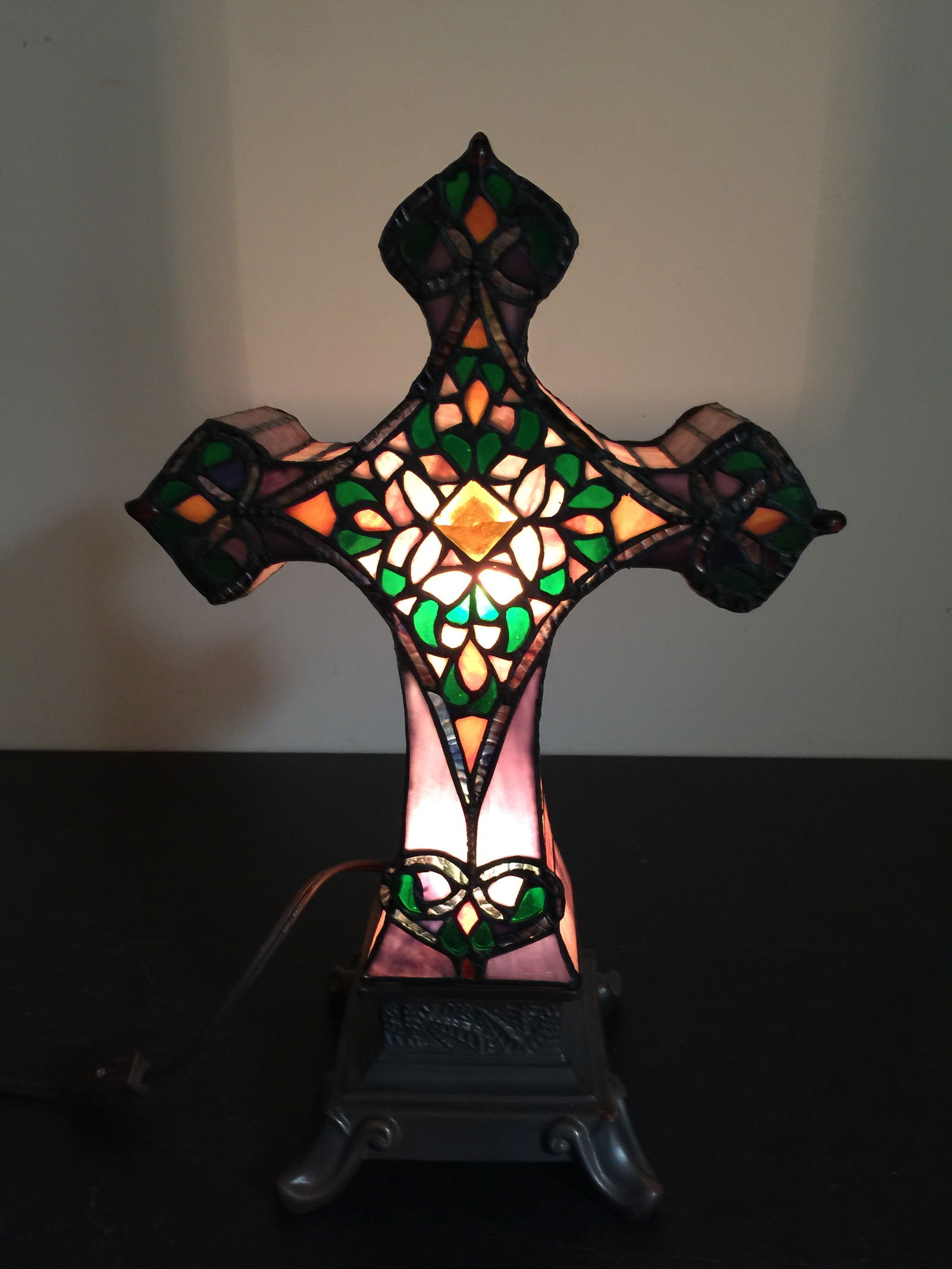 Stained Glass Cross Lamp: 17" H