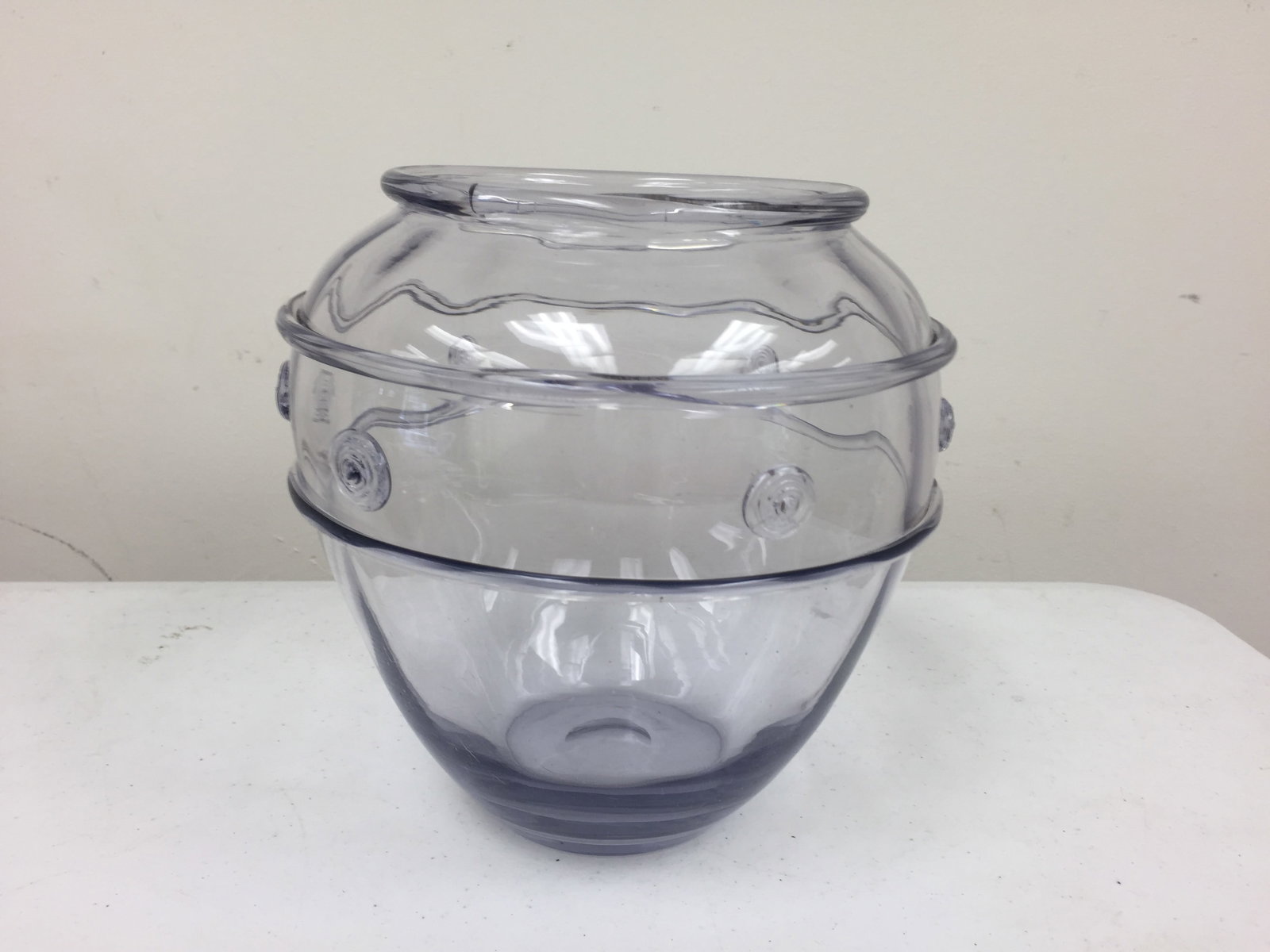 Steuben Lavender Vase: applied decoration, marked on base with pontil, 7.5"H.