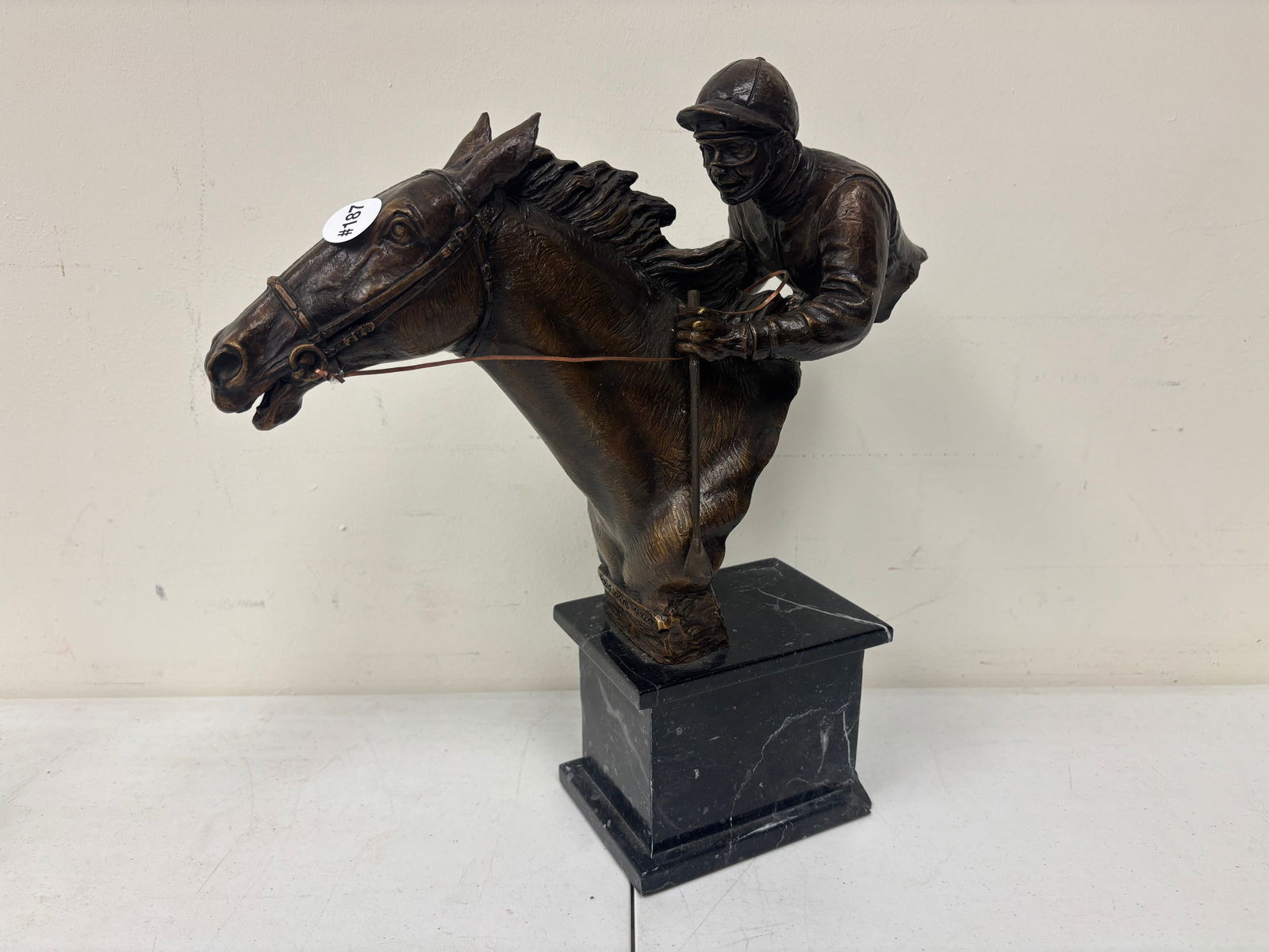 Horse Jockey Bronze: on marble plinth, 15"H.