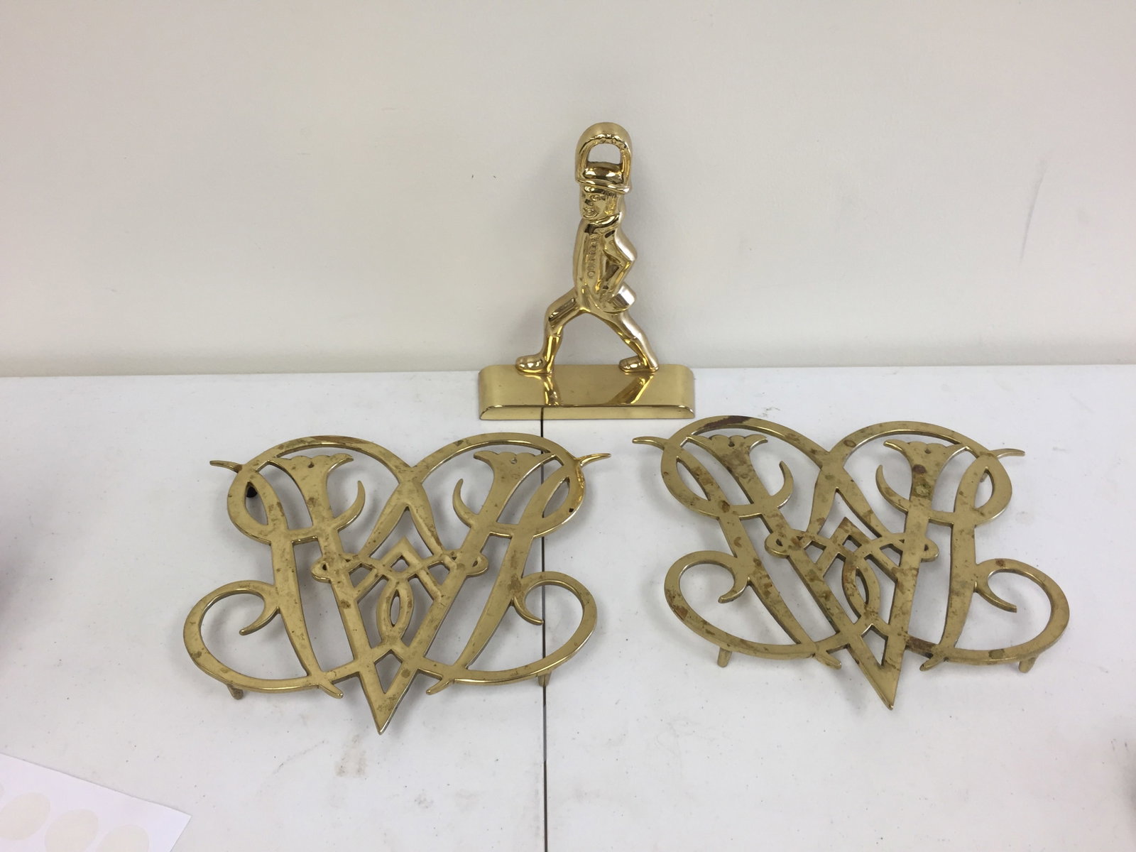 (3) Williamsburg Brass: all signed, largest 9.5".