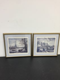 Pair of French Brunet Watercolors