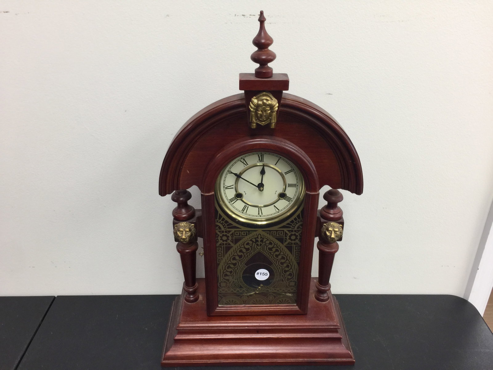 Mantle Clock: Includes key & pendulum. 14" x 24".