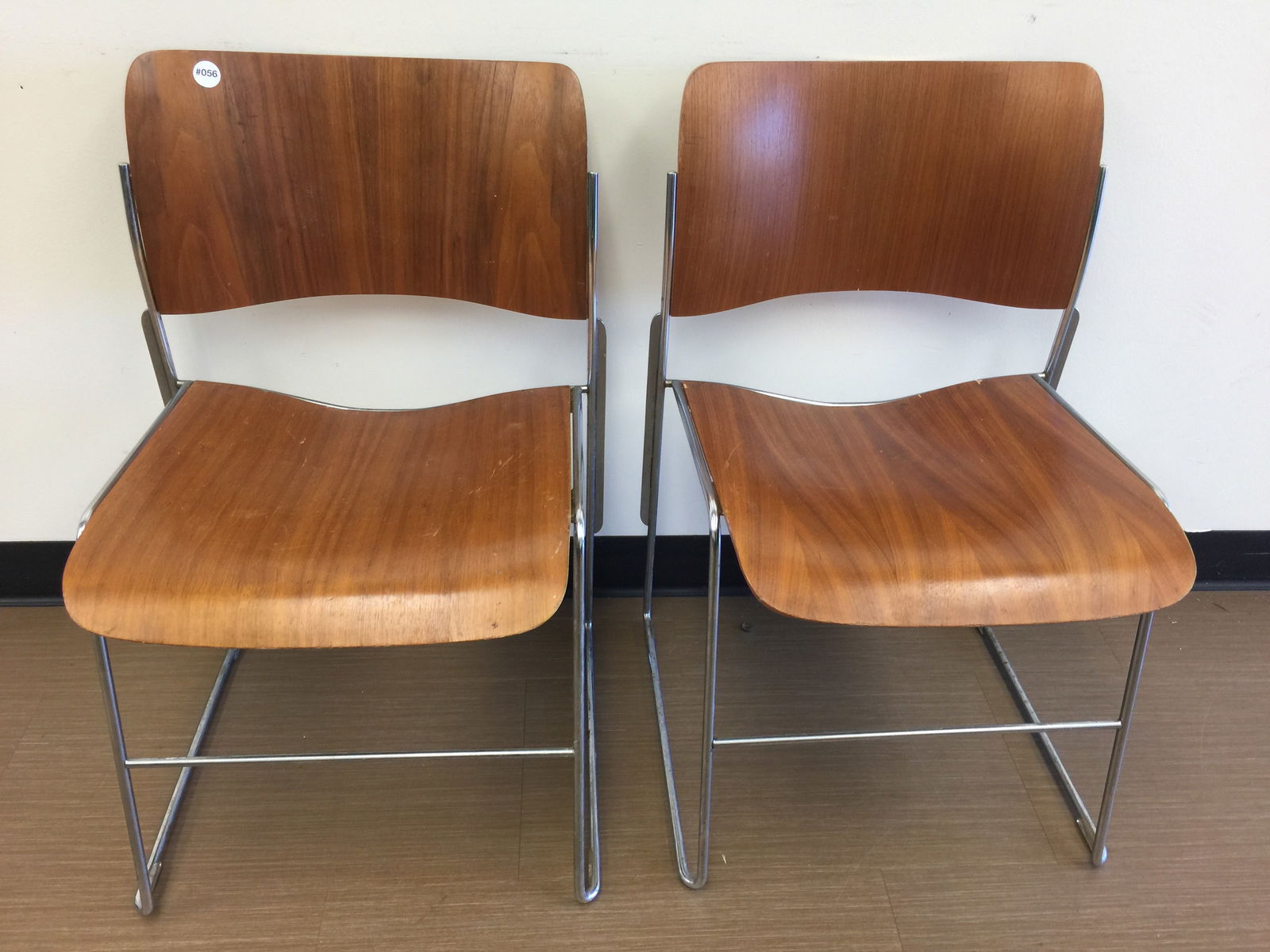 Pair of Mid Century Chrome Chairs: 40/4 Chair designed by David Rowland. 18" x 19" x 29".