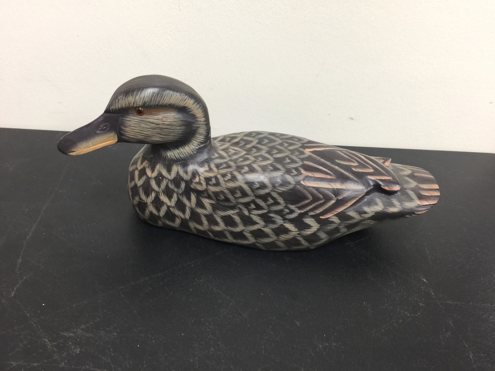 Hand Painted Decoy: 15" L, has glass eyes.