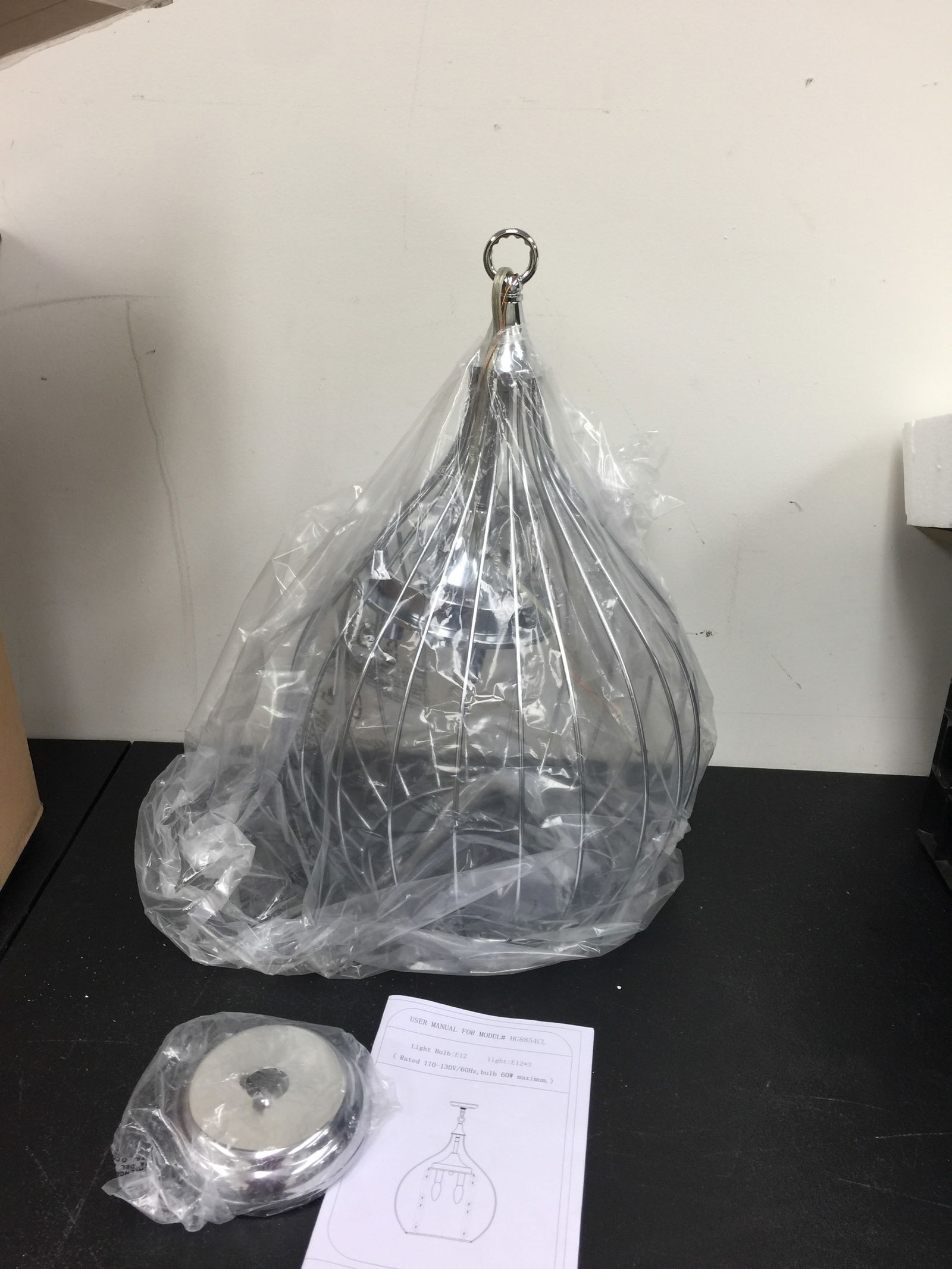 Chrome Modern Hanging Light: nib, 15"x22".