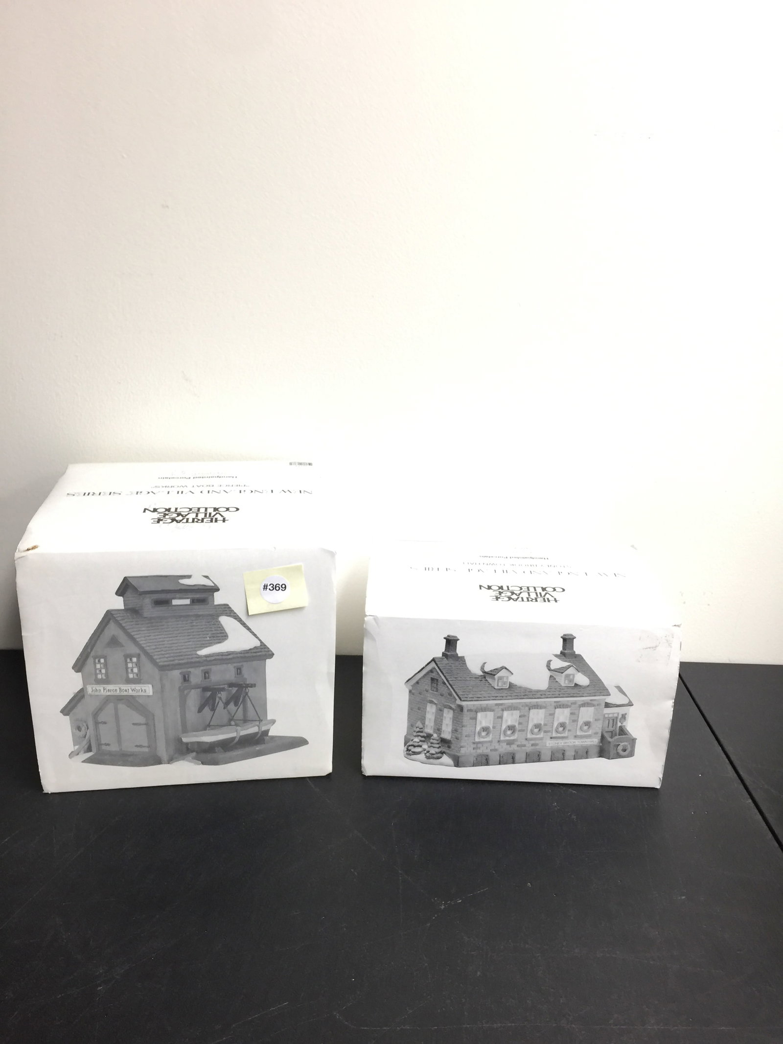 2 Department 56 New England Village Series: Stoney Brook Town Hall & Pierce Boats Works both in original boxes