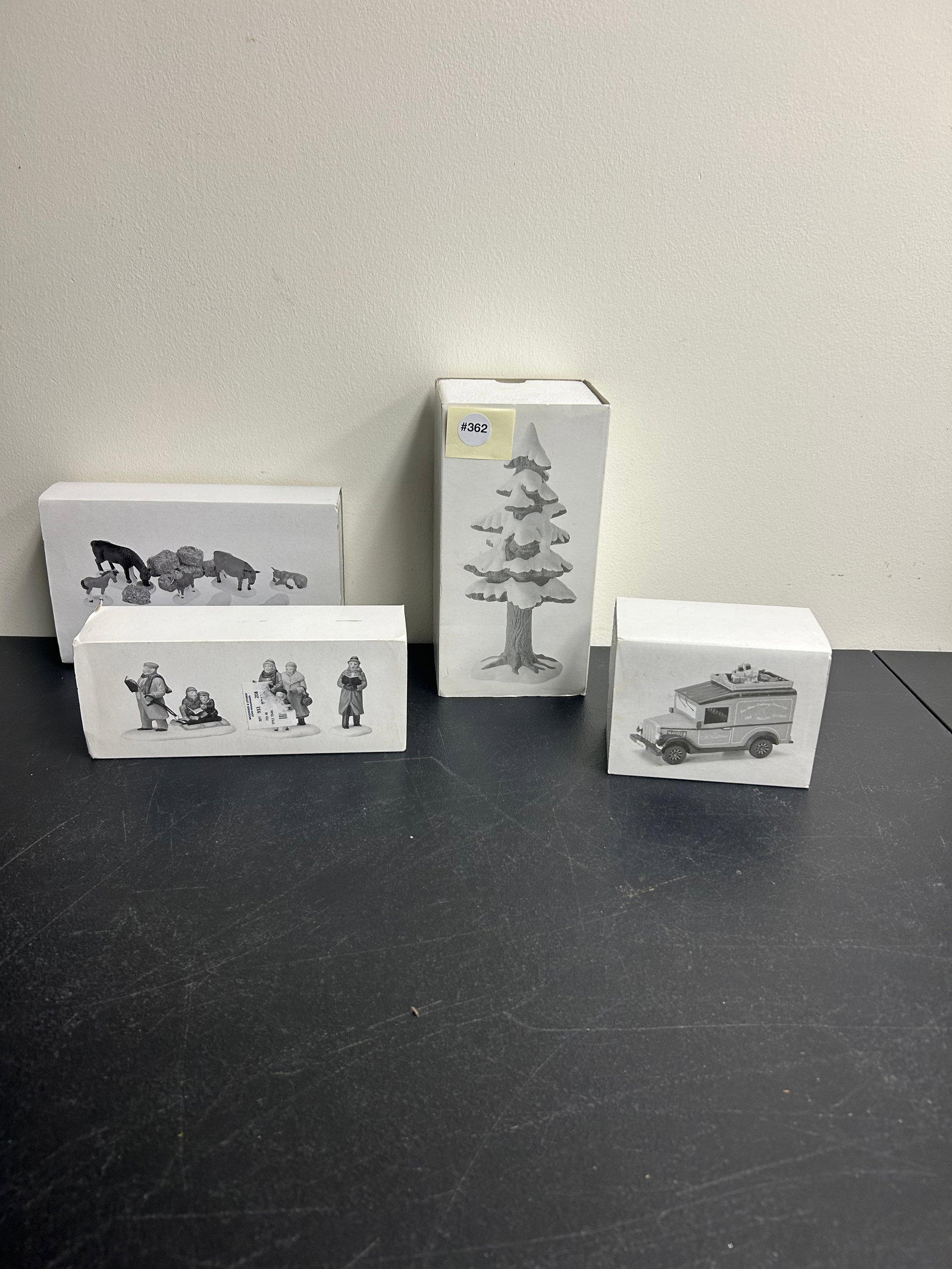 4 Department 56 New England Village Series: includes Village Porcelain Pine, Caroling Thru The City, Farm Animals, Village Express Van