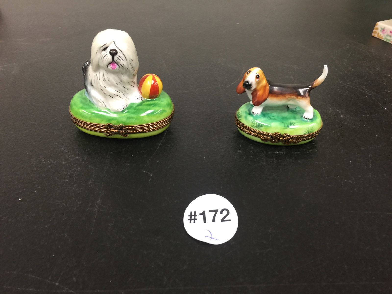 (2) Limoges Peint Main France Boxes: two dogs, largest 3"L.