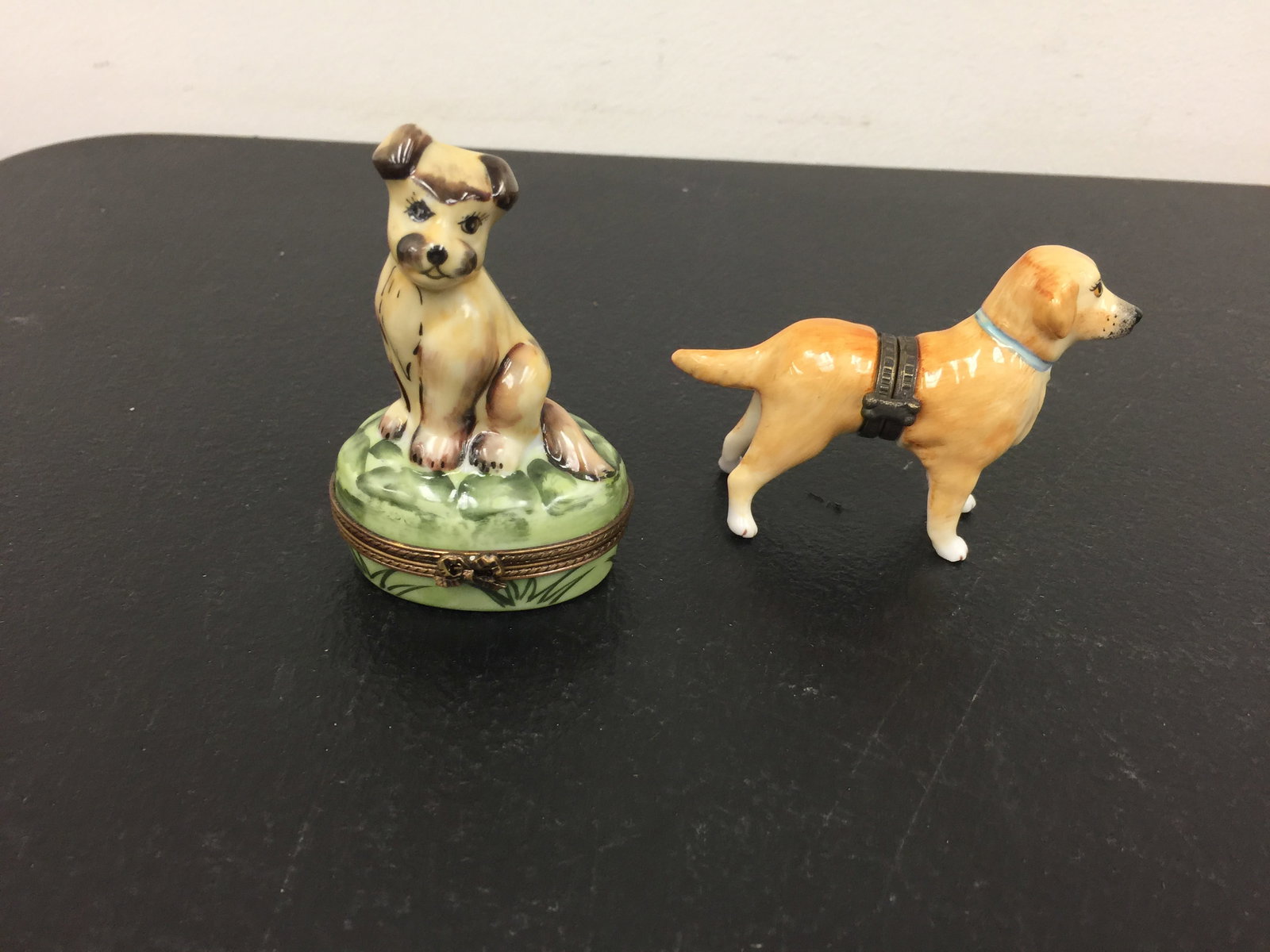 (2) Limoges Peint Main France Boxes: two dogs, largest 4"H.