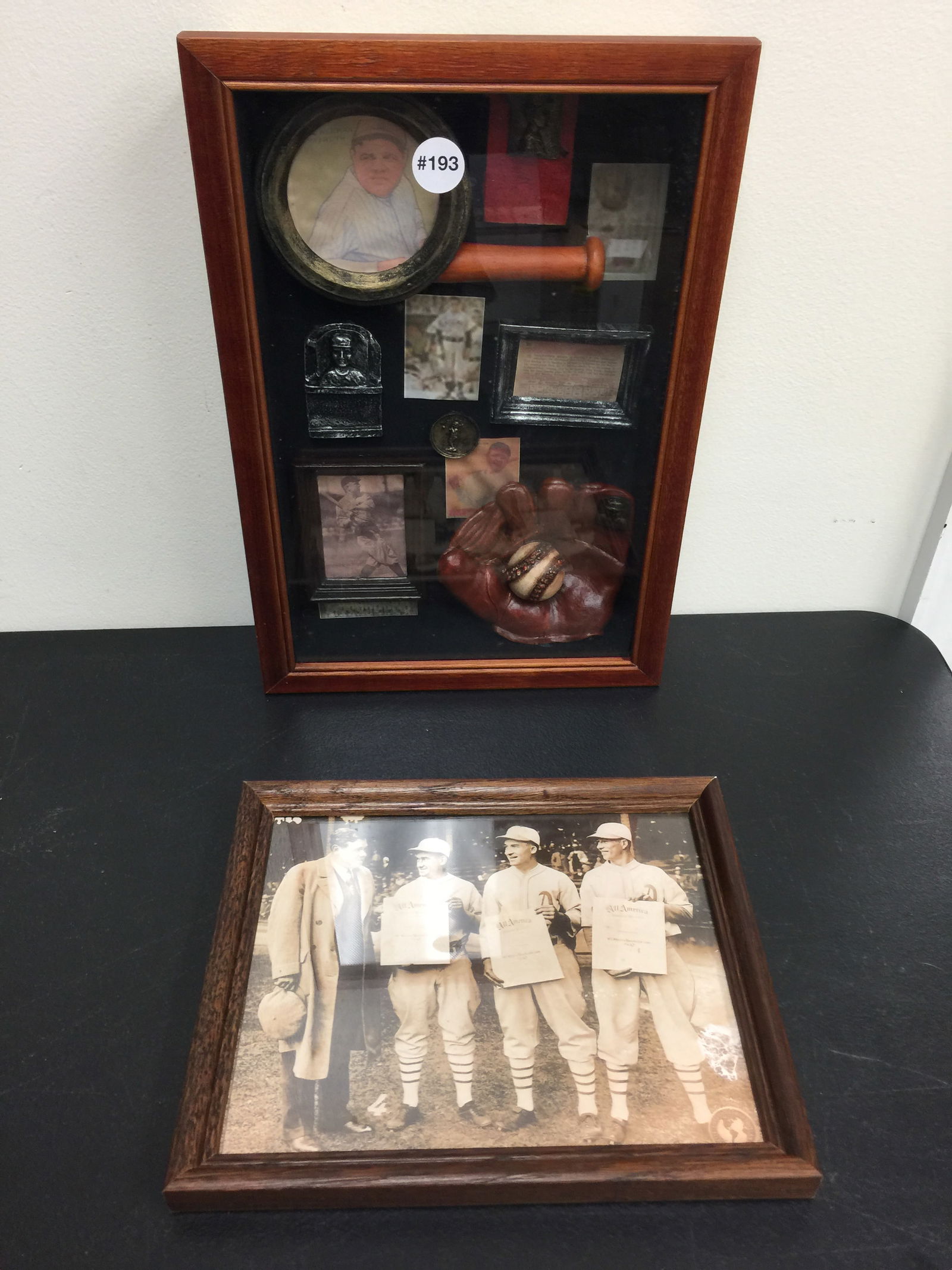 2 Baseball Wall Hangings: Largest frame 15" x 11".