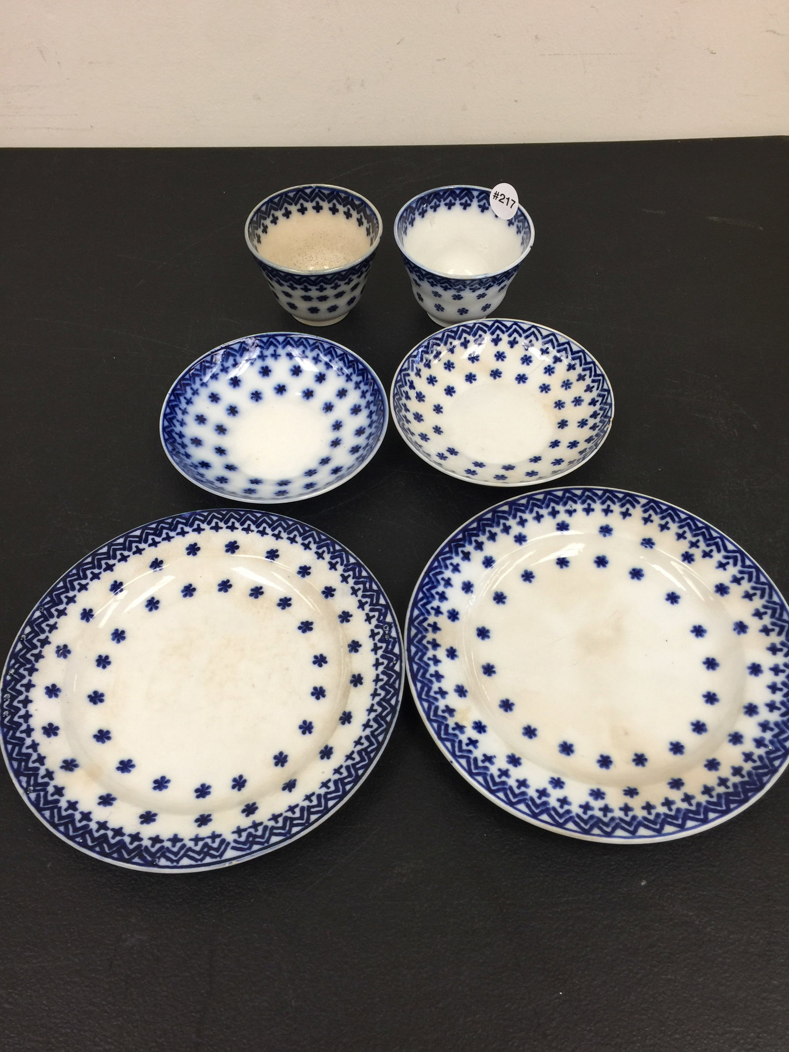 2 Three Pc Amish Snowflake Settings: Include two 9" round plates along with matching cups & saucers.