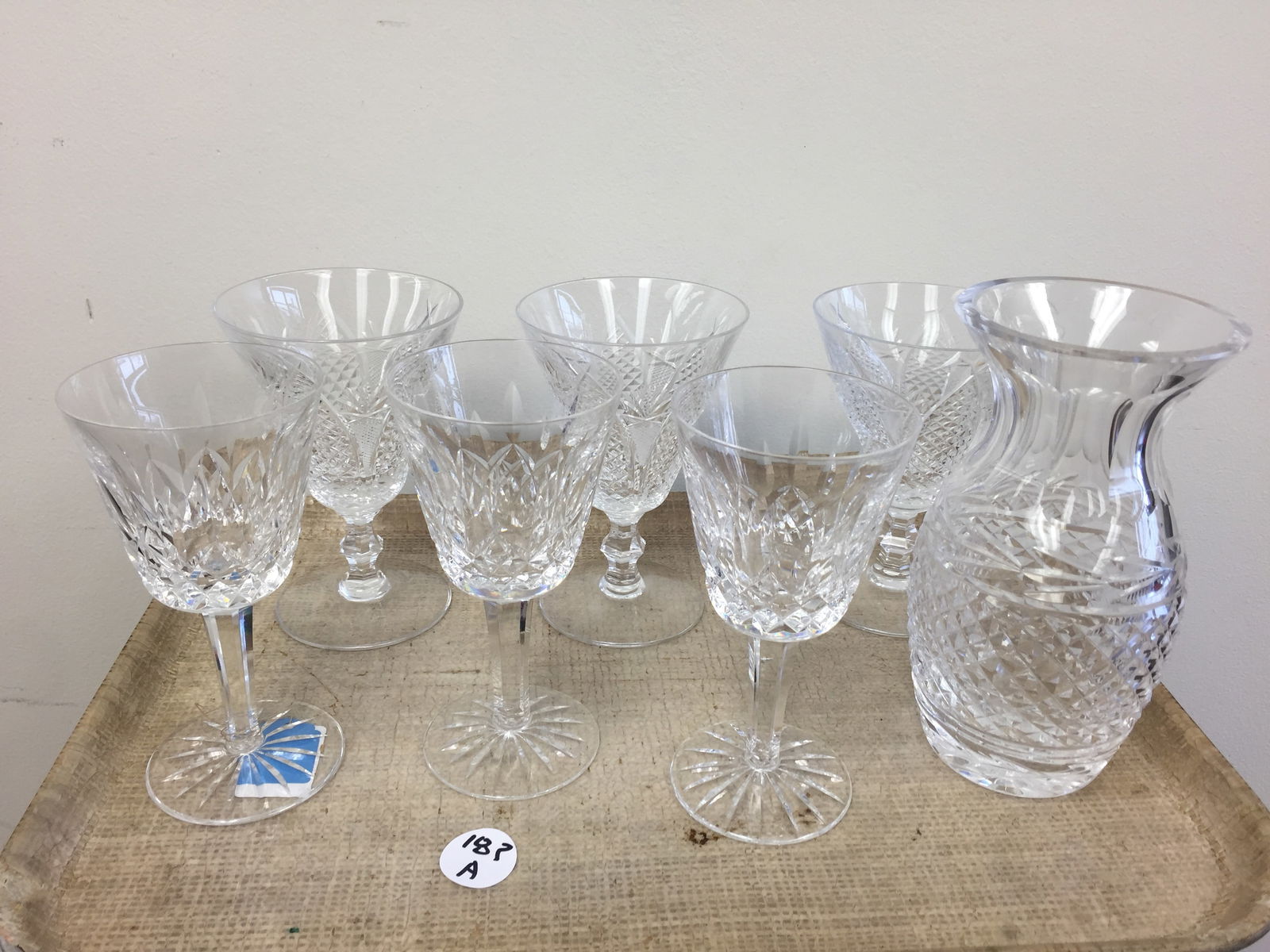 Waterford Lot: vase, 3 lismore 5.75" stems and 3 dunmore stems 5.75"H.