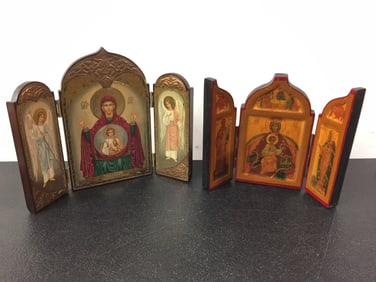 2 Russian Triptych Ikons