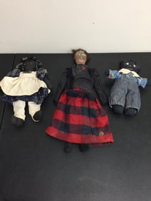 3 Vintage African American Rag dolls