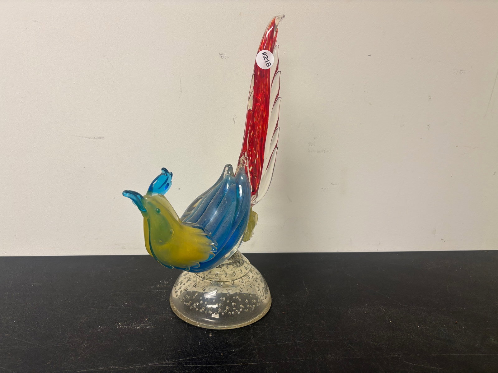 Murano Hand Blown Rooster: blown on base, 16.5"H.