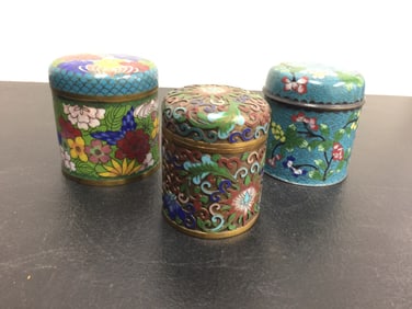 3 Cloisonne Lidded Jars