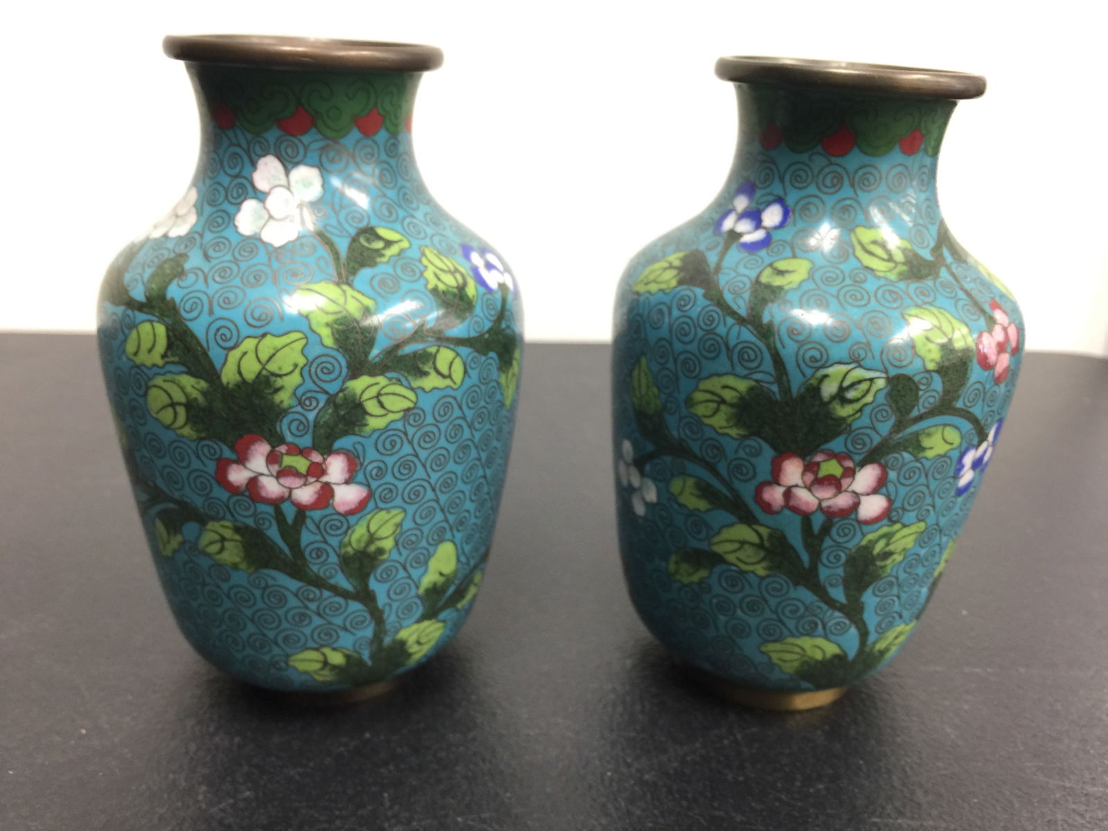Pair of Cloisonne Vases: 6" H