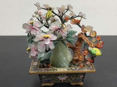Cloisonne & Jade Bird Tree