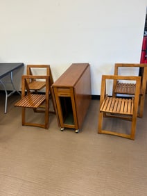 MCM Danish Teak Rolling Dropleaf Table w/ Chairs