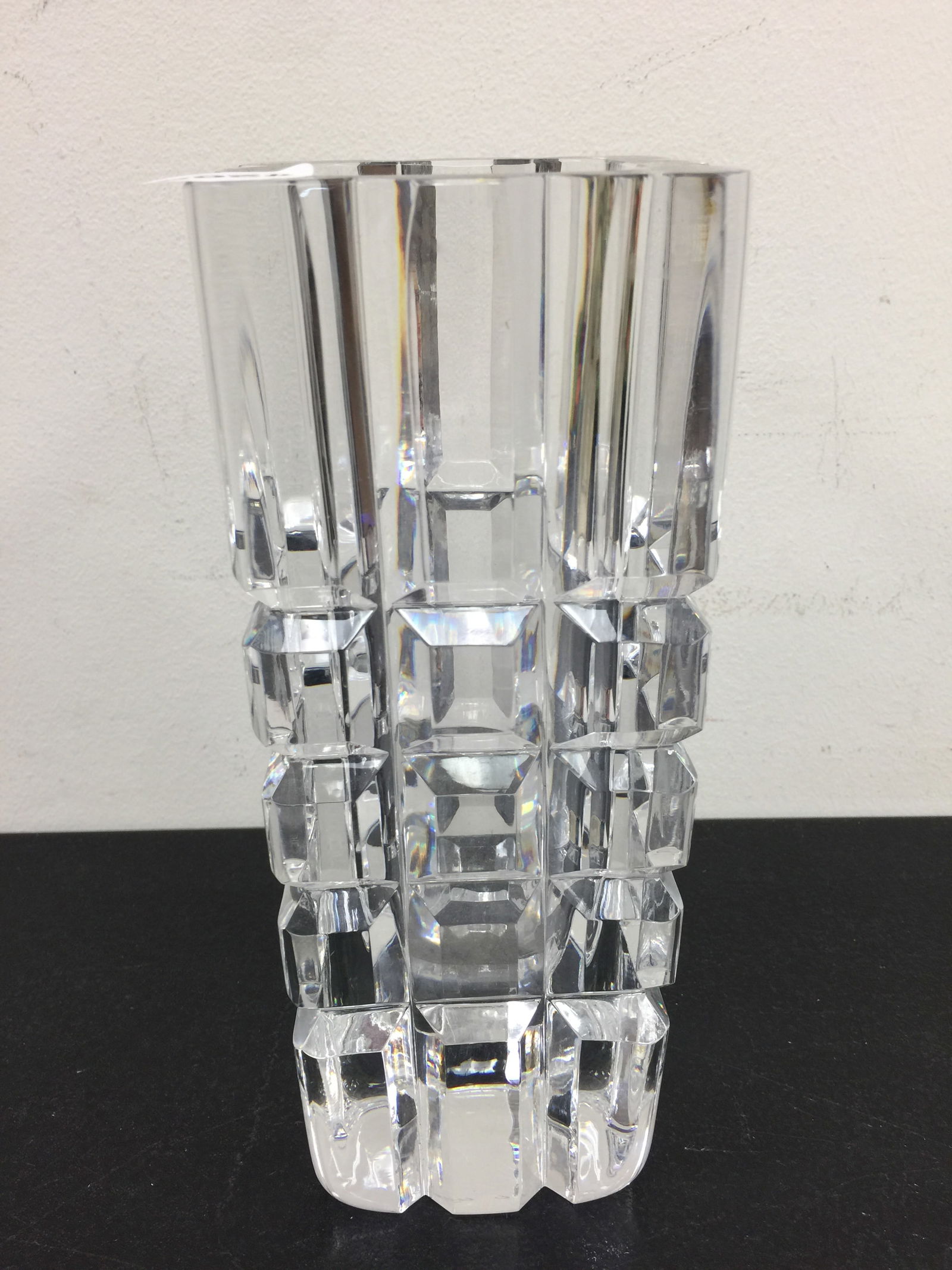 Sven Palmqvist for Orefors Geometric Vase: engraved on base, 8.5"H.