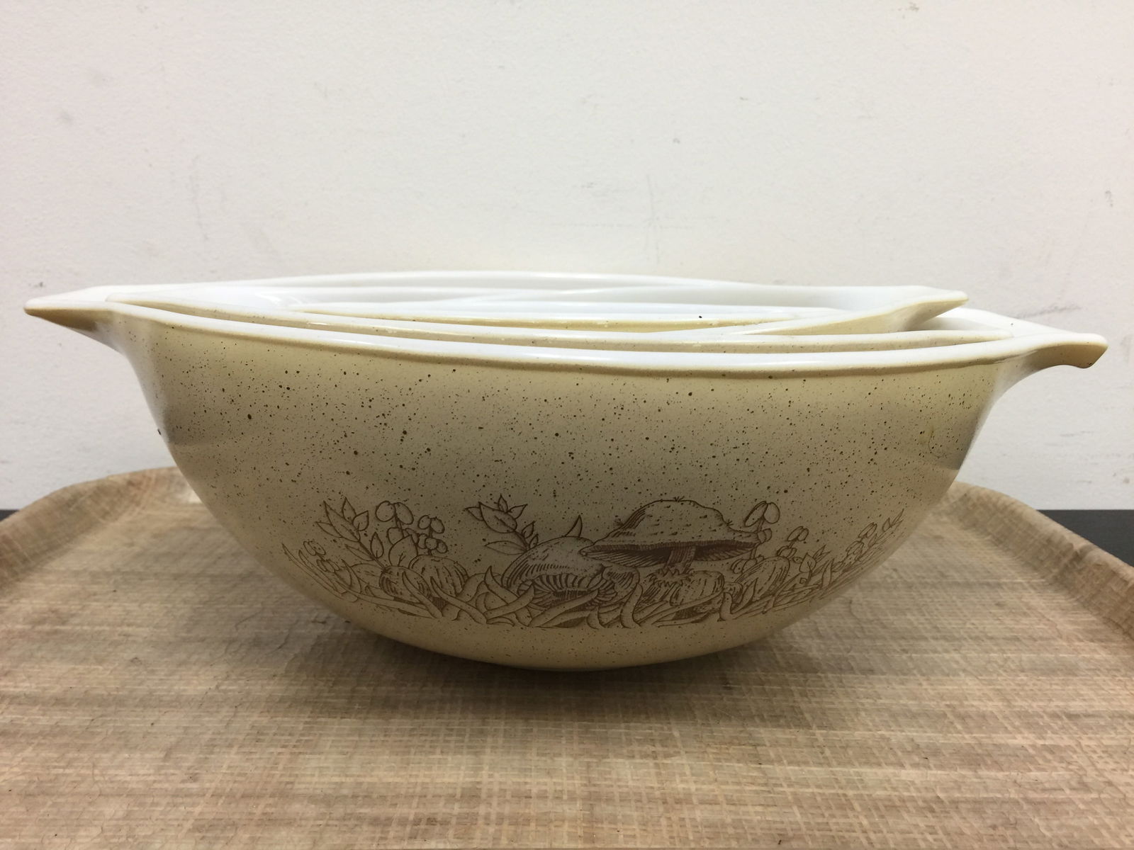 Nest of Pyrex Bowls Forest Fancies: largest, 13"W.