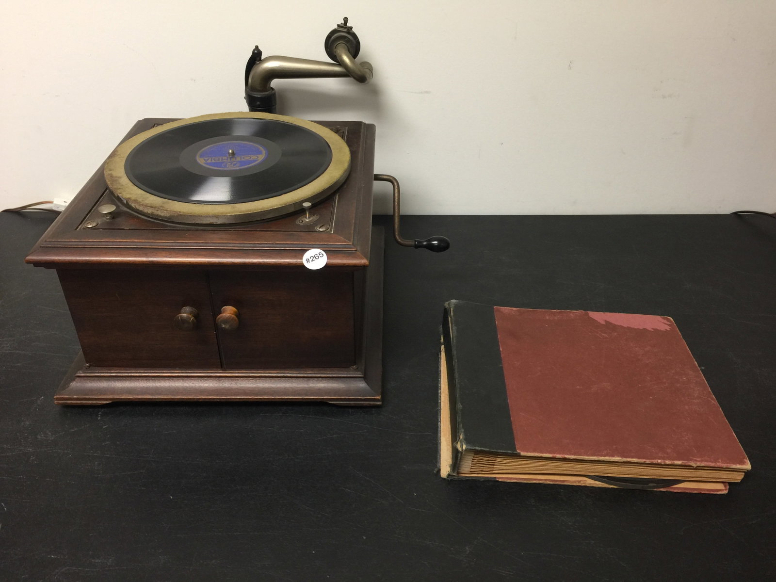 Table Top Victrola: includes case of records, Victor Exhibition reproducer. 16"x10".
