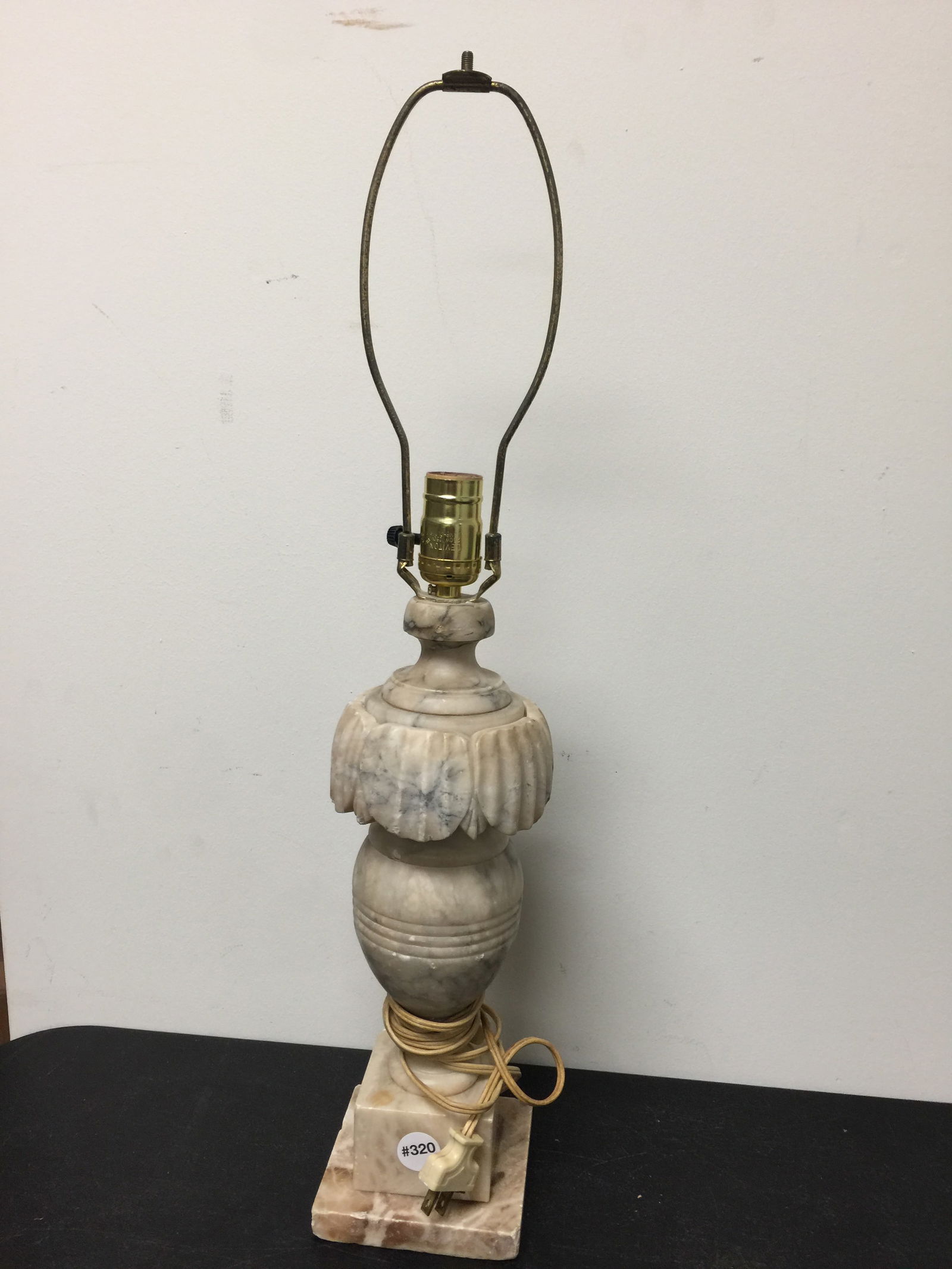 Carved Antique Alabaster Lamp: 25"H.