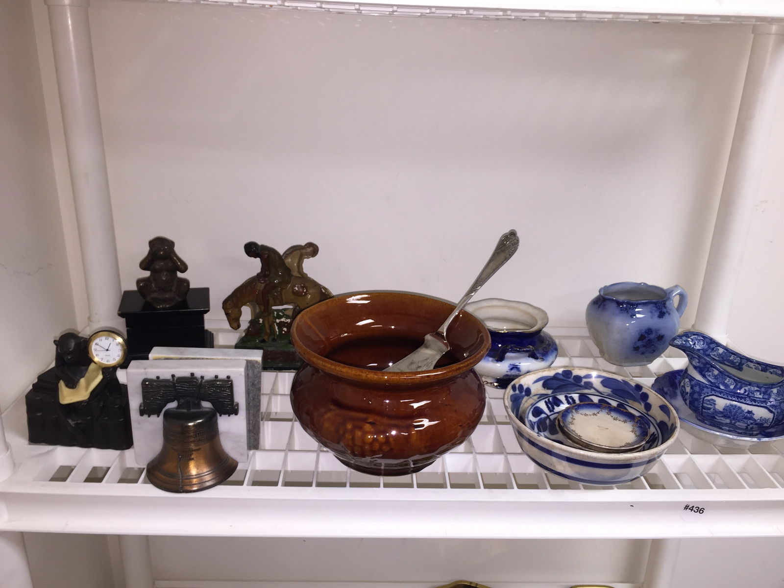Mixed Lot: flow blue, pottery and bookends.