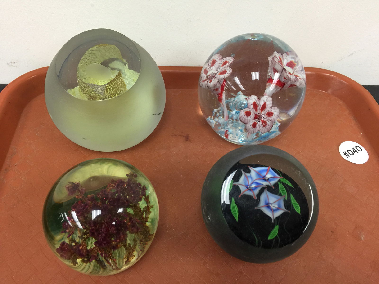 4 Art Glass Paperweights: Largest 4.5". One artist signed, dated & numbered.
