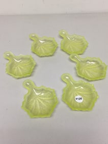 6 Opalescent Leaf Shaped Dishes