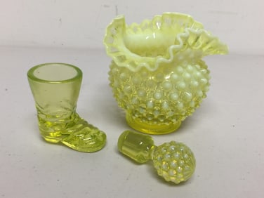 3 Pcs vaseline Opalescent Glass