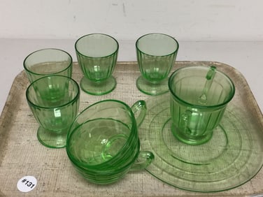 8 Pcs Green Depression Glass