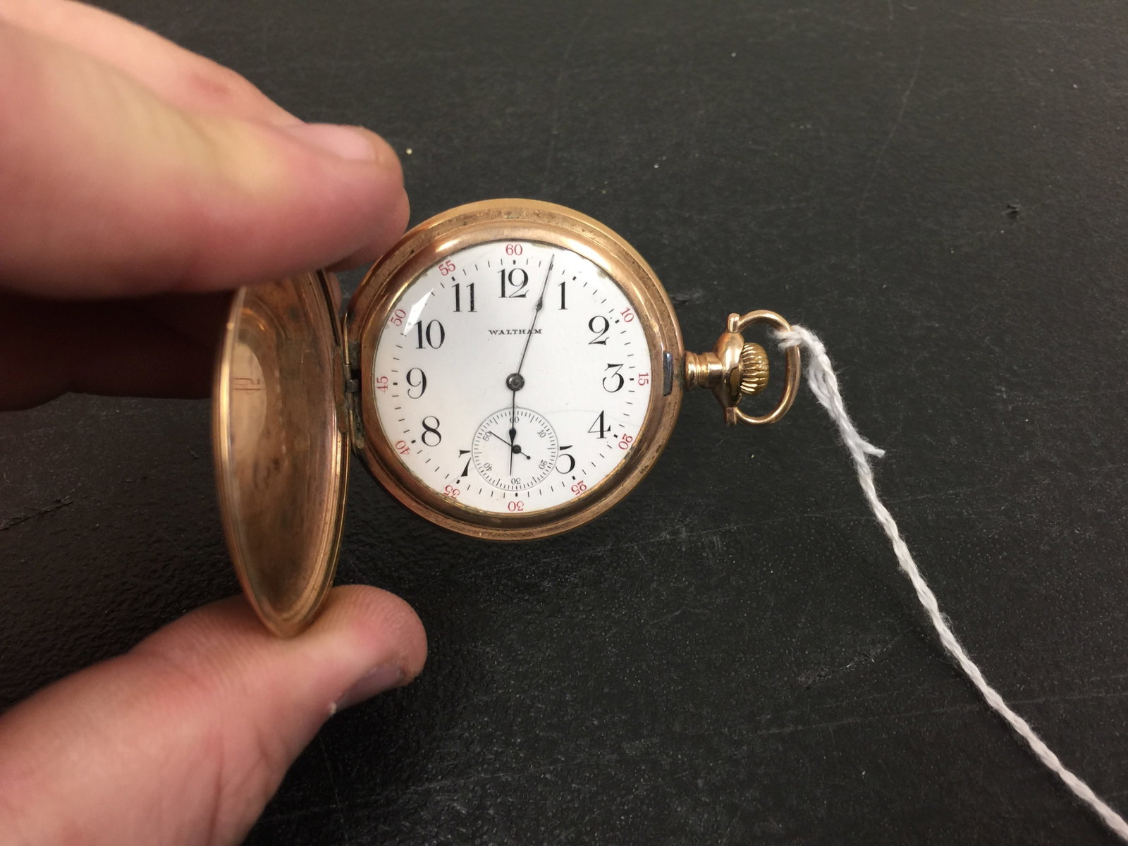 Waltham Pocket Watch: Case marked CWC. Co. Monogrammed. 2.5" W.