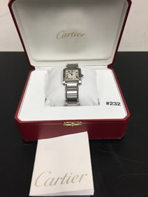 Cartier "Tank Francaise" Stainless Steel Watch Turquoise