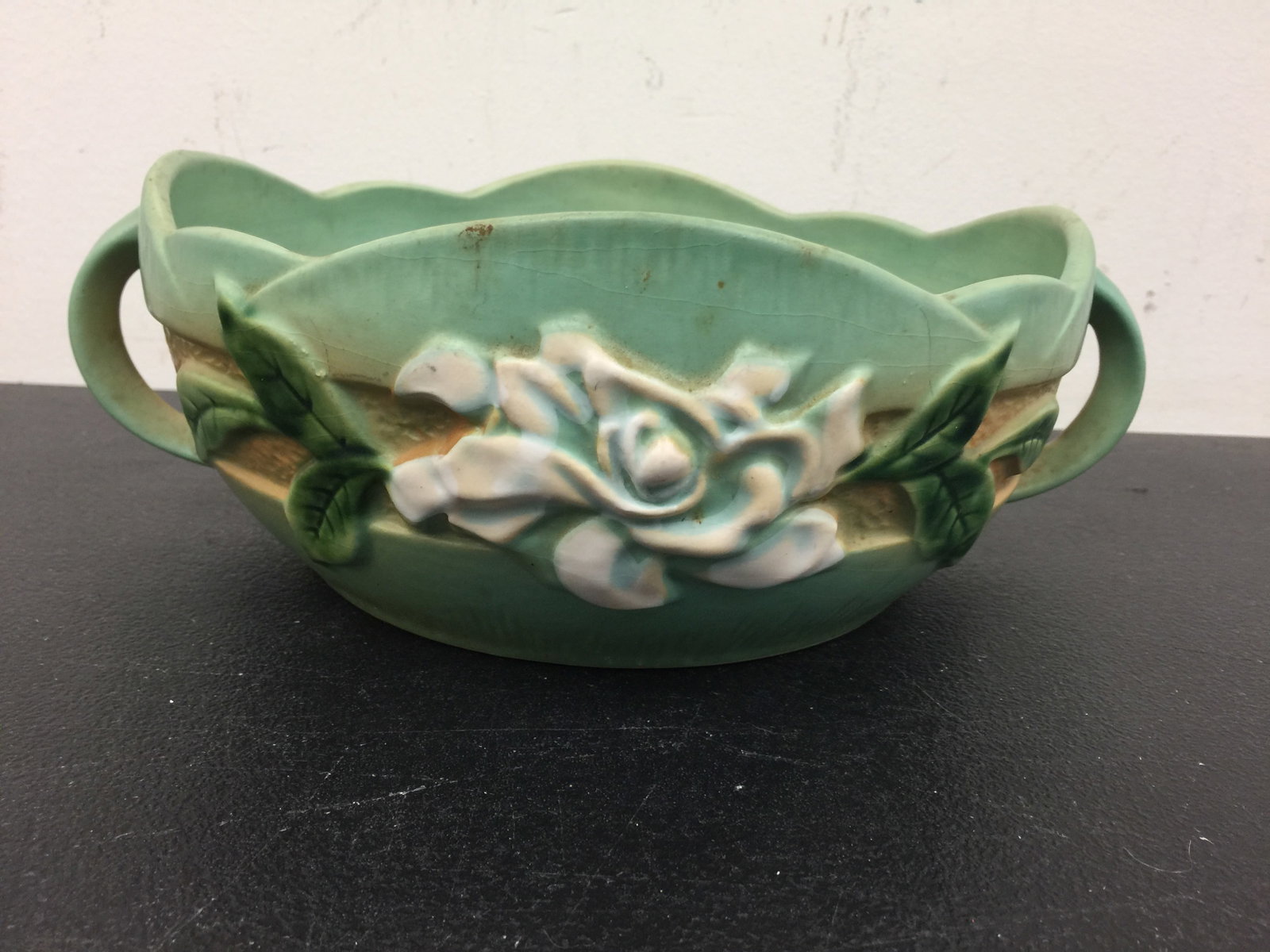 Roseville Gardenia Bowl: Double handled 11" W.
