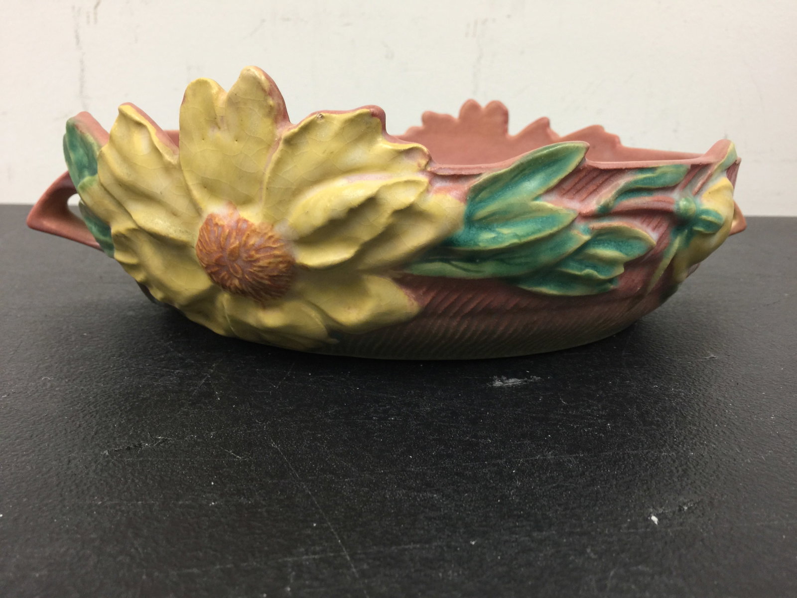 Roseville Peony Console Bowl: 13" from handle to handle