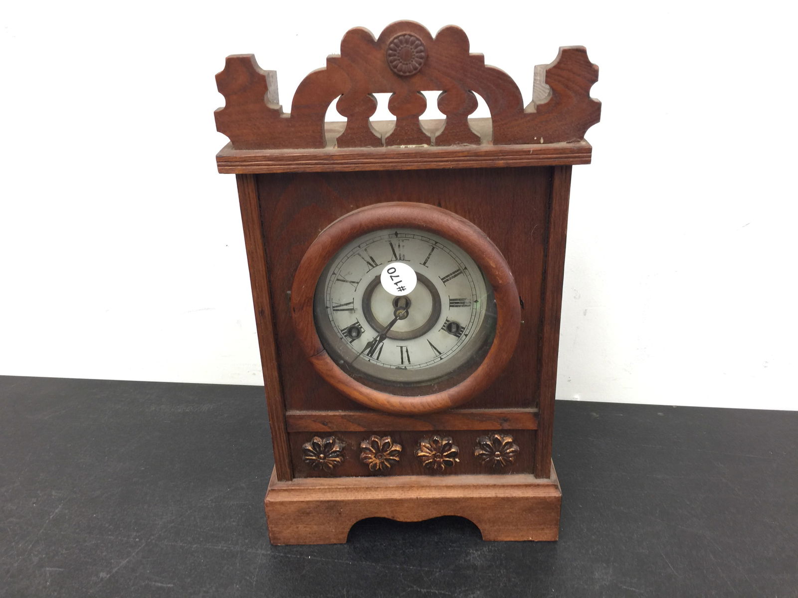 New Haven Carved Clock: label on back, 10"x17".