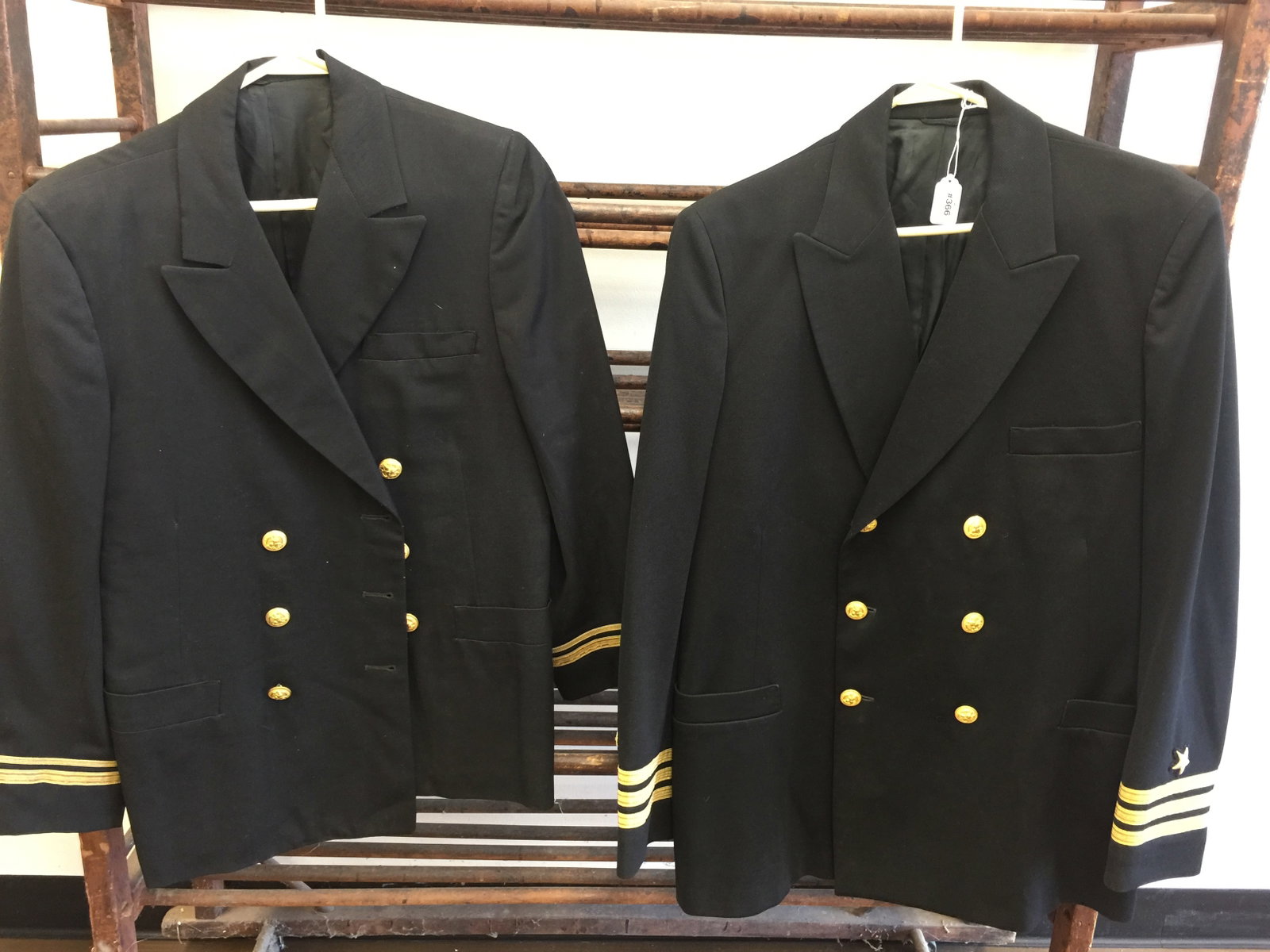 2 WWII Navy Dress Coats: larger coat's back is 33" in length