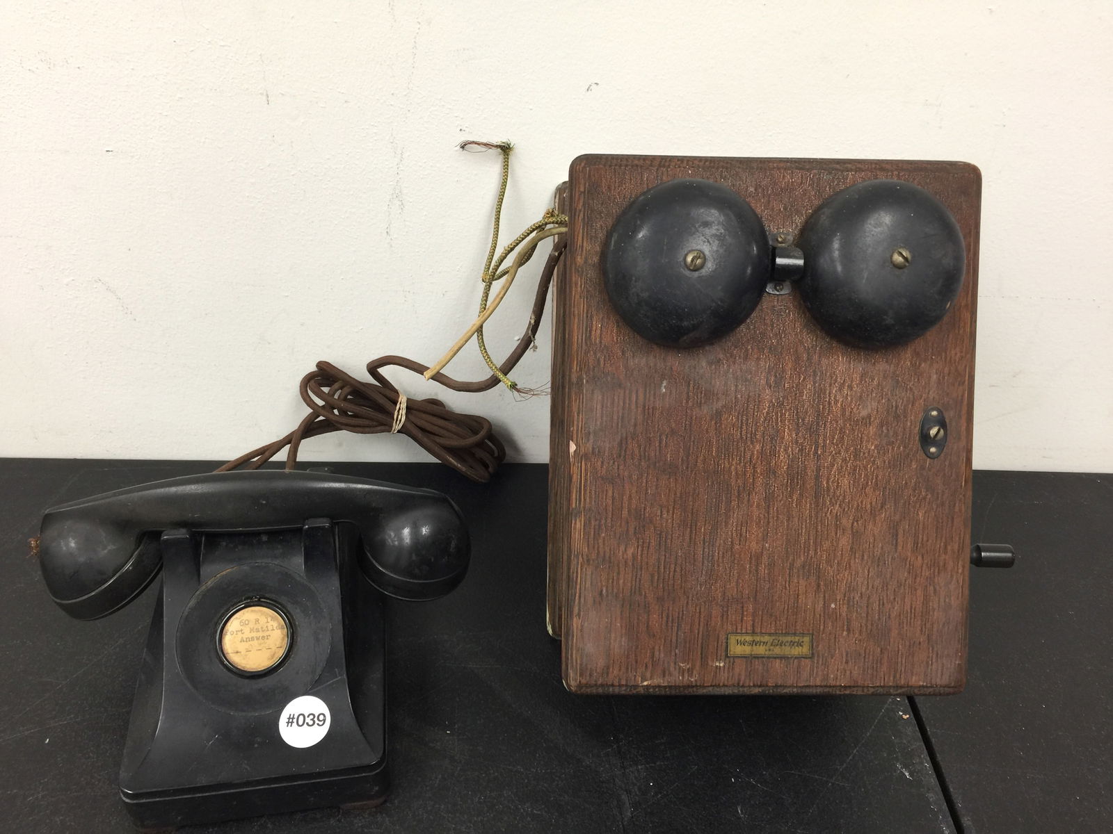 Western Electric Oak Wall Phone: working order, signed, includes phone.