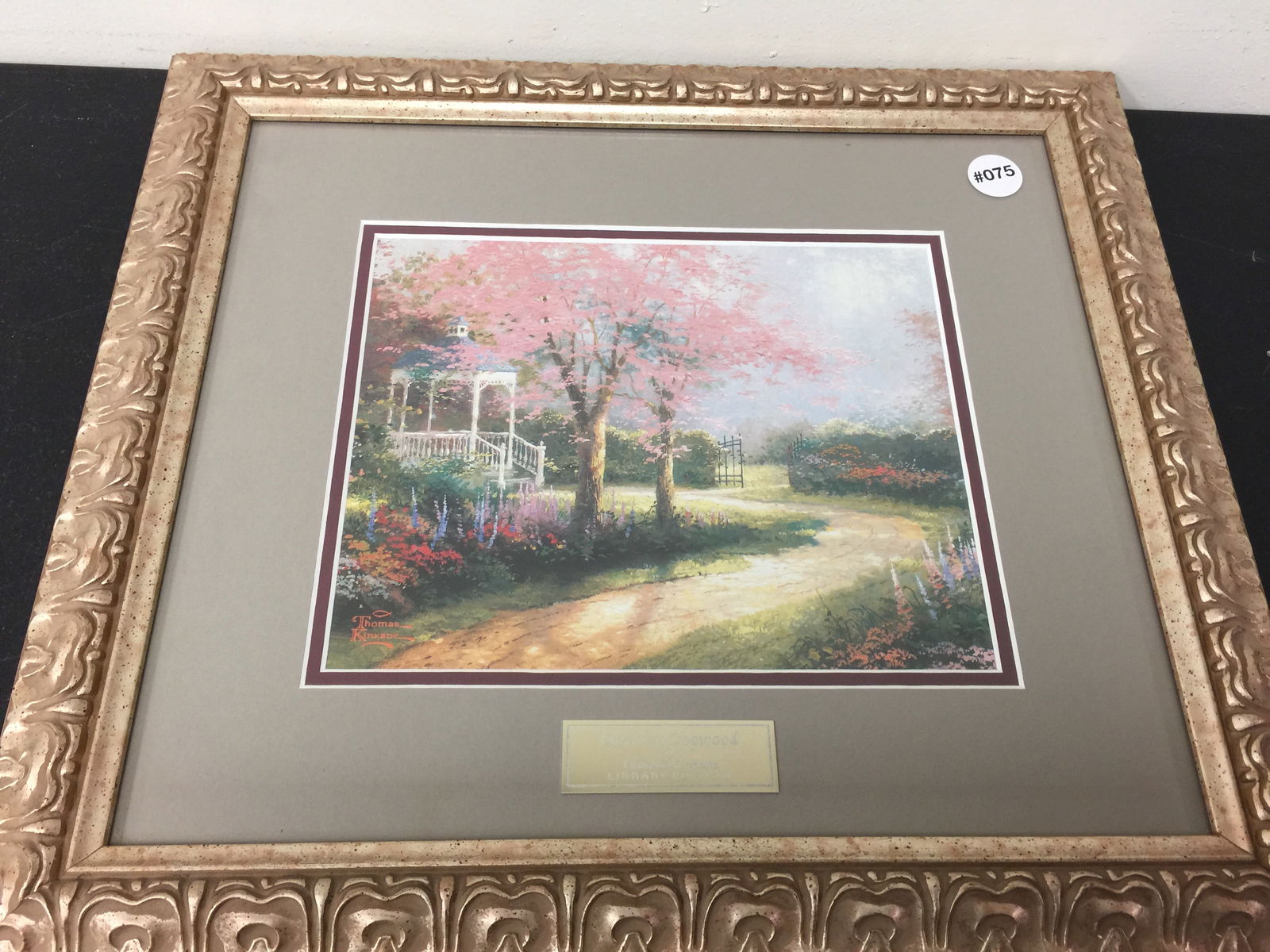 Library Edition Thomas Kinkade Print: "Morning Dogwood", has plaque, 20"x16".