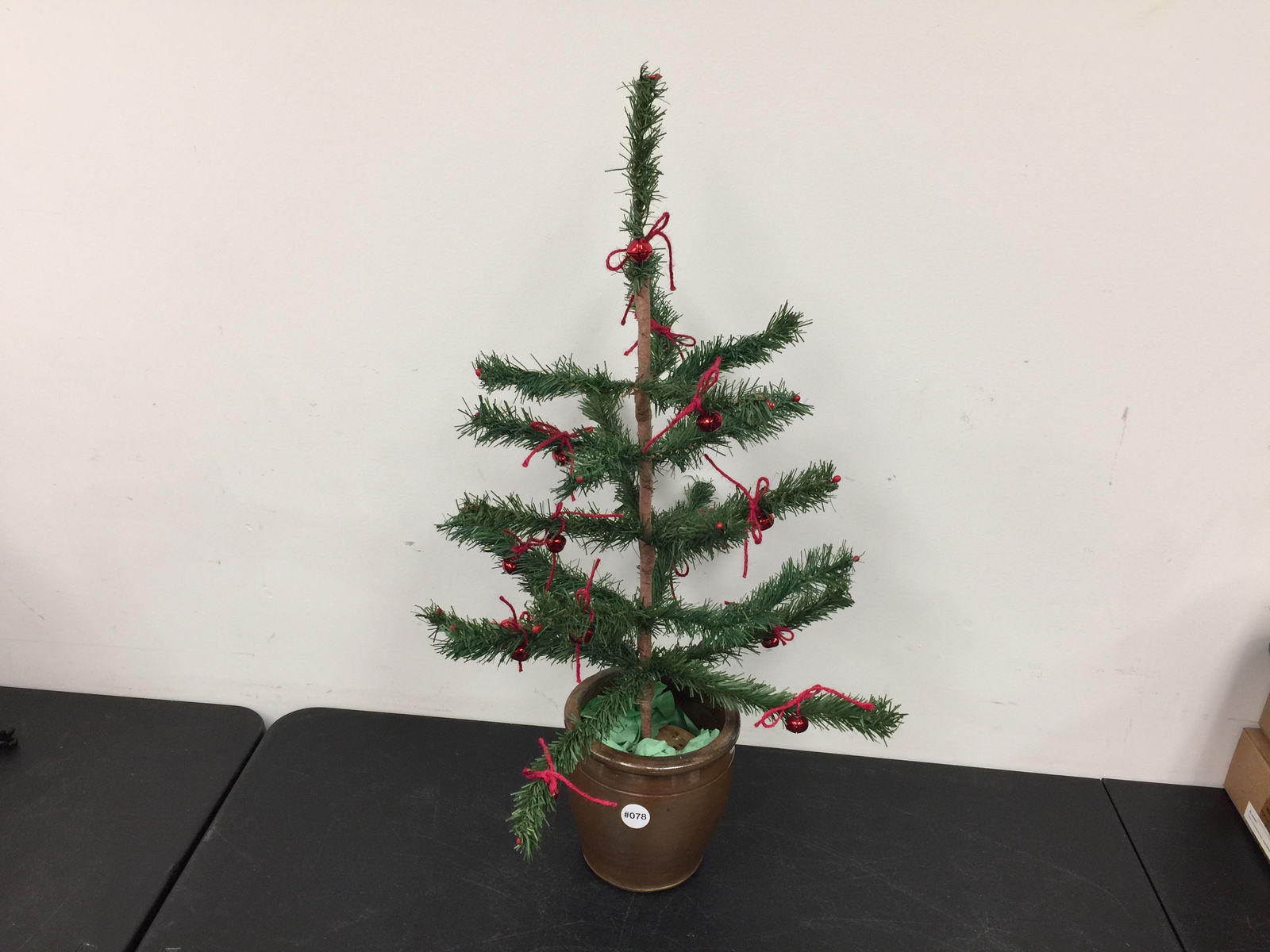 Feather Tree: in stoneware crock, tree 26"H.