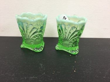 Uranium Glass Toothpick Holders (2)