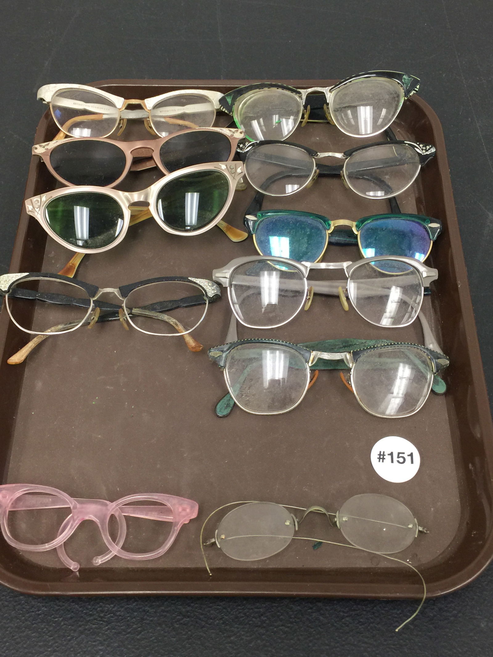 Selection of Vintage Glasses & Sunglass: Four have 12k gold filled bridges. Some glasses are by Art-Craft, aluminum frames.