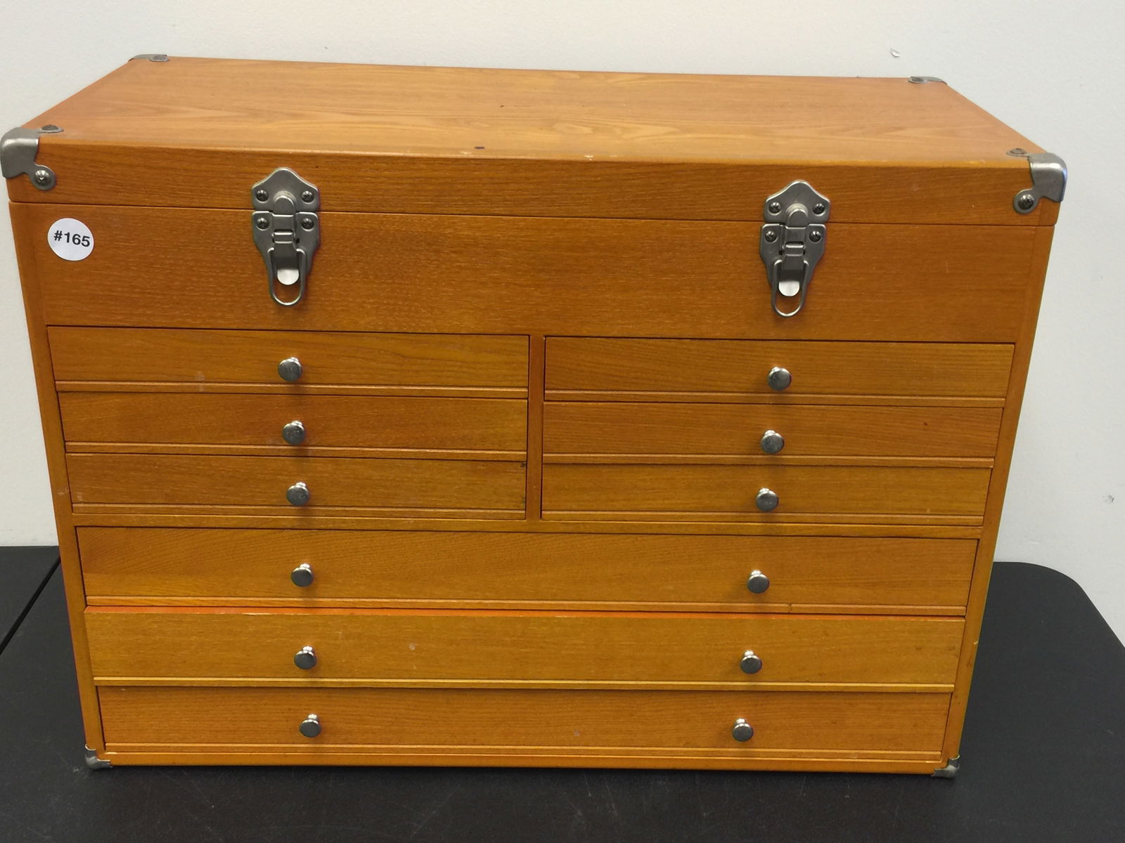 Oak Machinist Chest: 24" x 11" x 17".