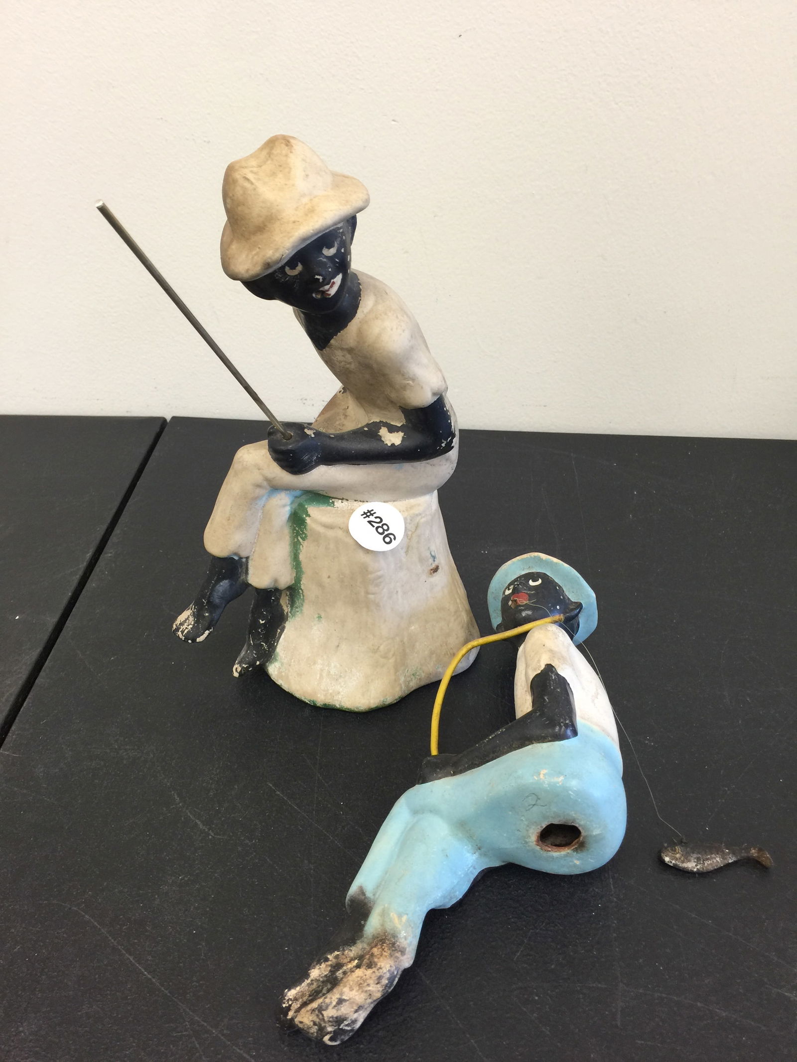 Black Americana Chalkware (2): fishermen, largest 12"H.