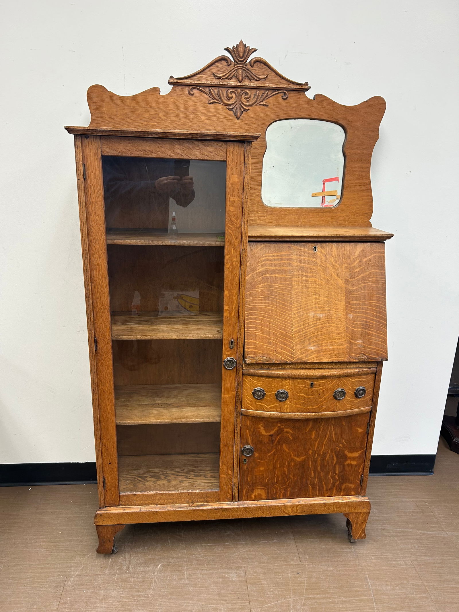 Antique Oak Side By Side: 40" x 15" x 68', has original interior