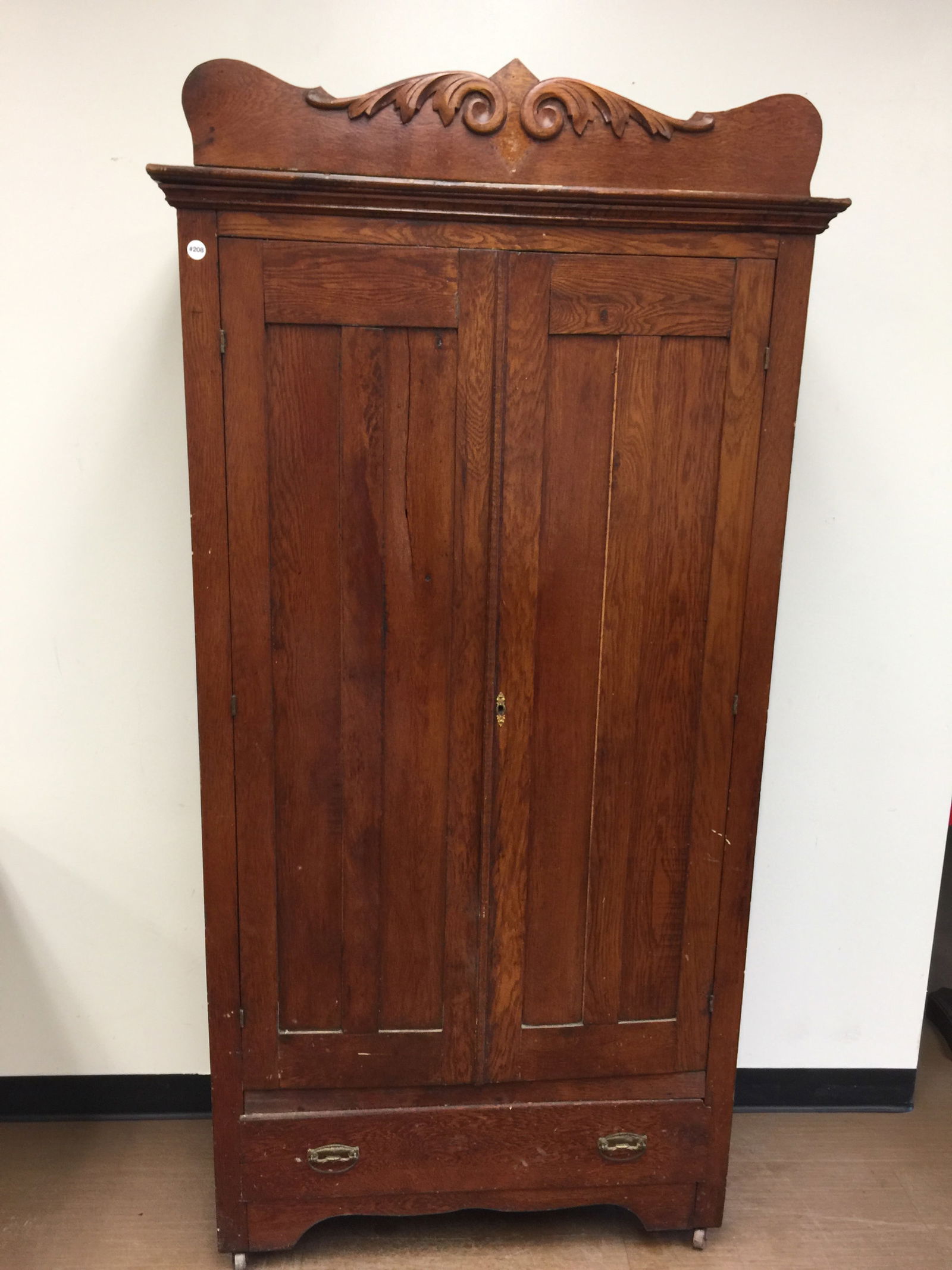 Antique Oak Wardrobe: 40" x 16" x 80", 1 solid piece